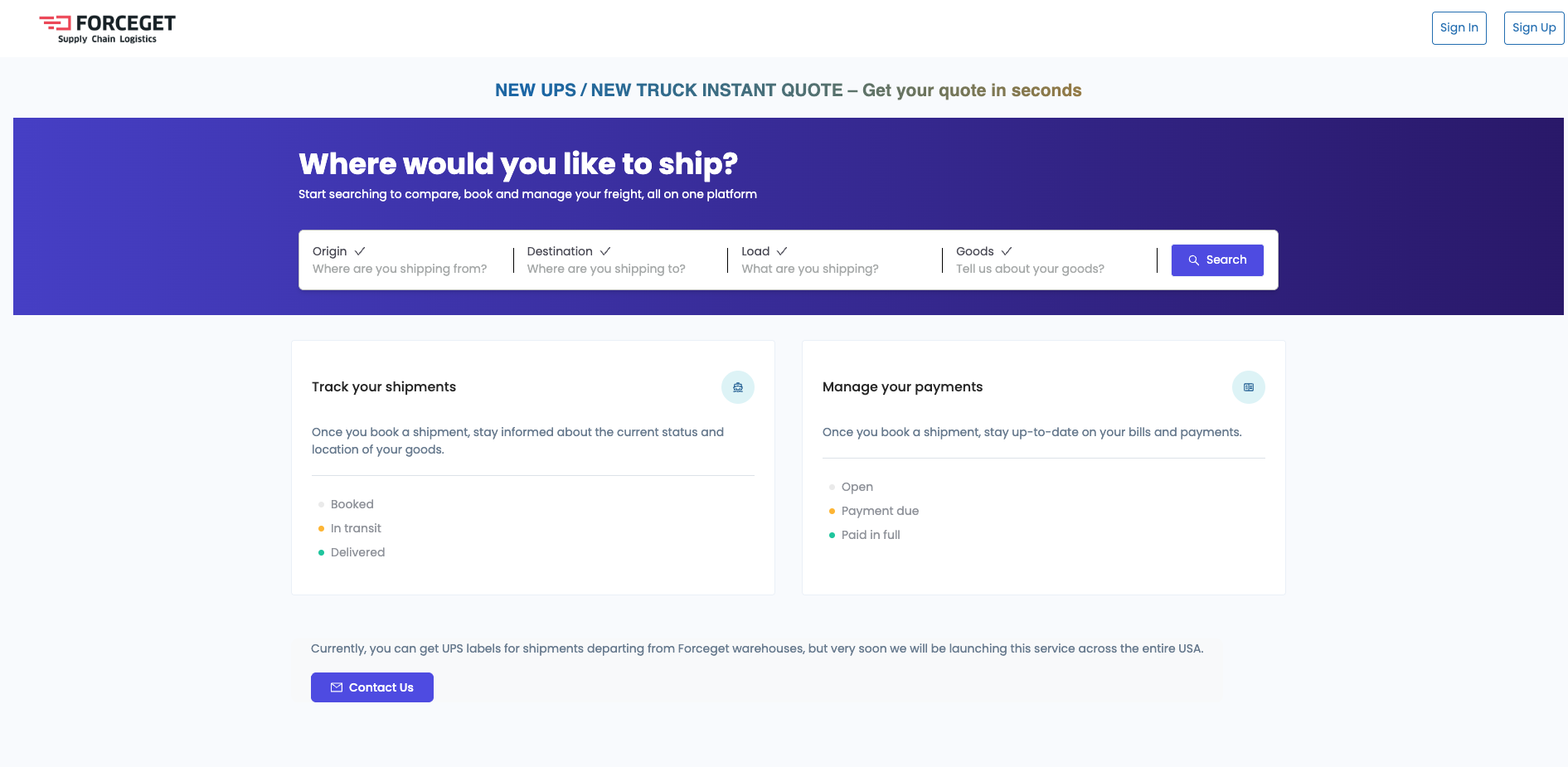 Forceget Freight instant calculator Forceget Freight instant calculator